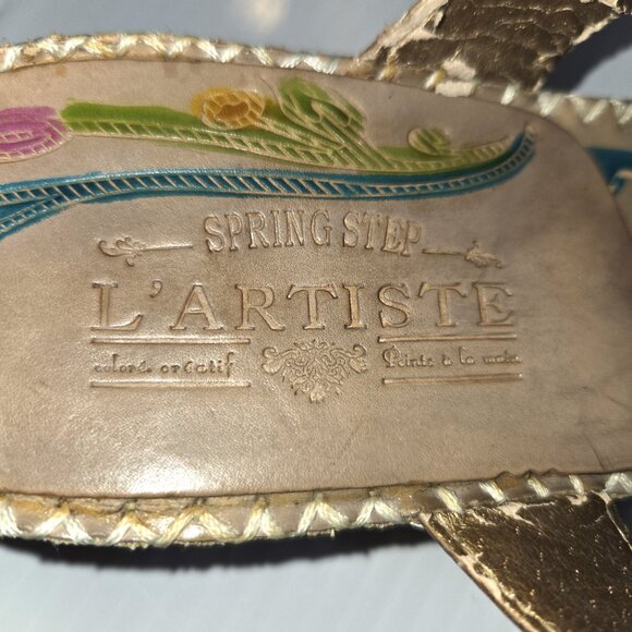 Spring Step L'Artiste Hand Painted Flowers Women's Leather Sandals Size 7 EU38 - Picture 7 of 11